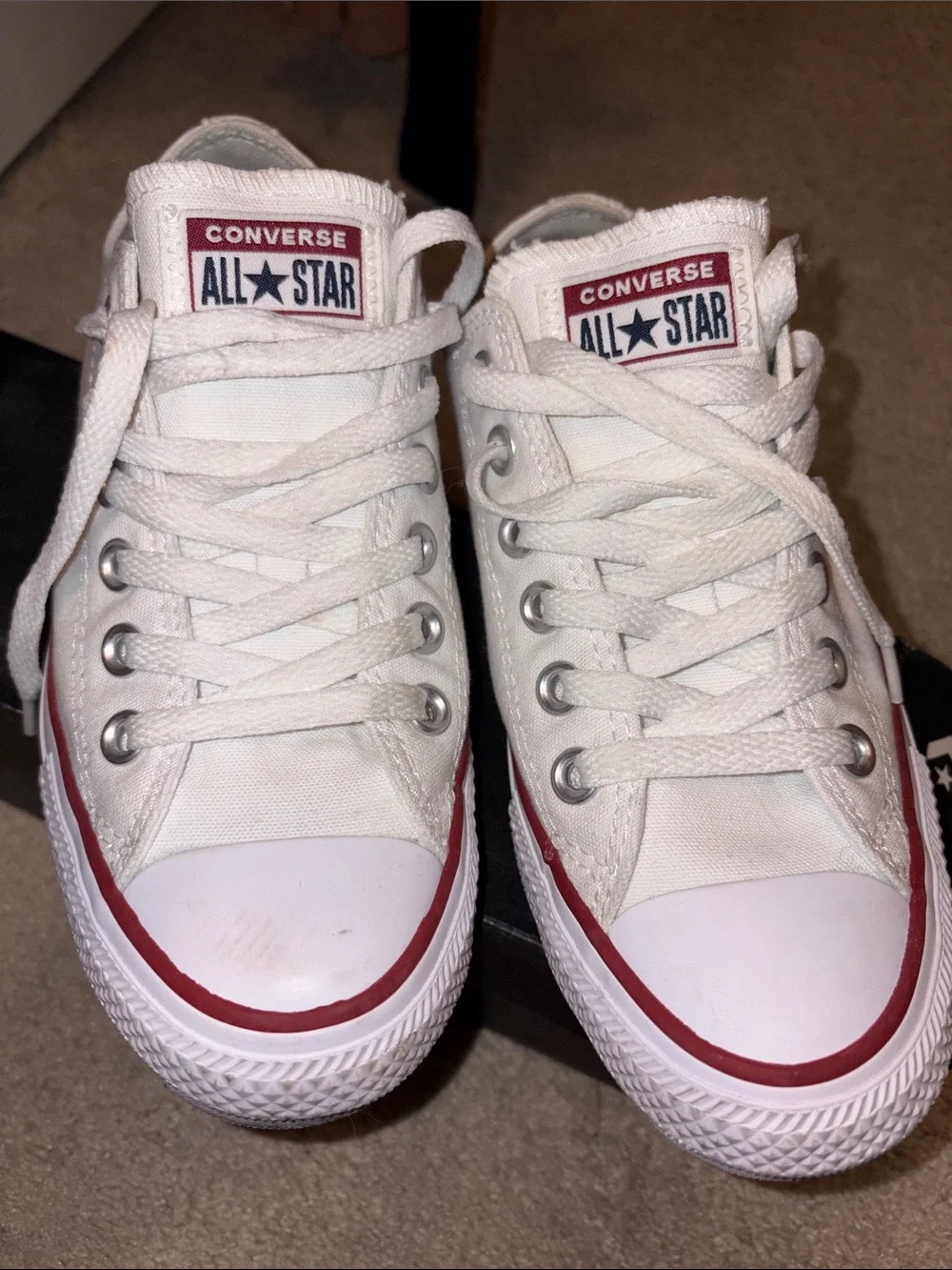 Converse Kids White Canvas Low Top Sneakers with Red Trim